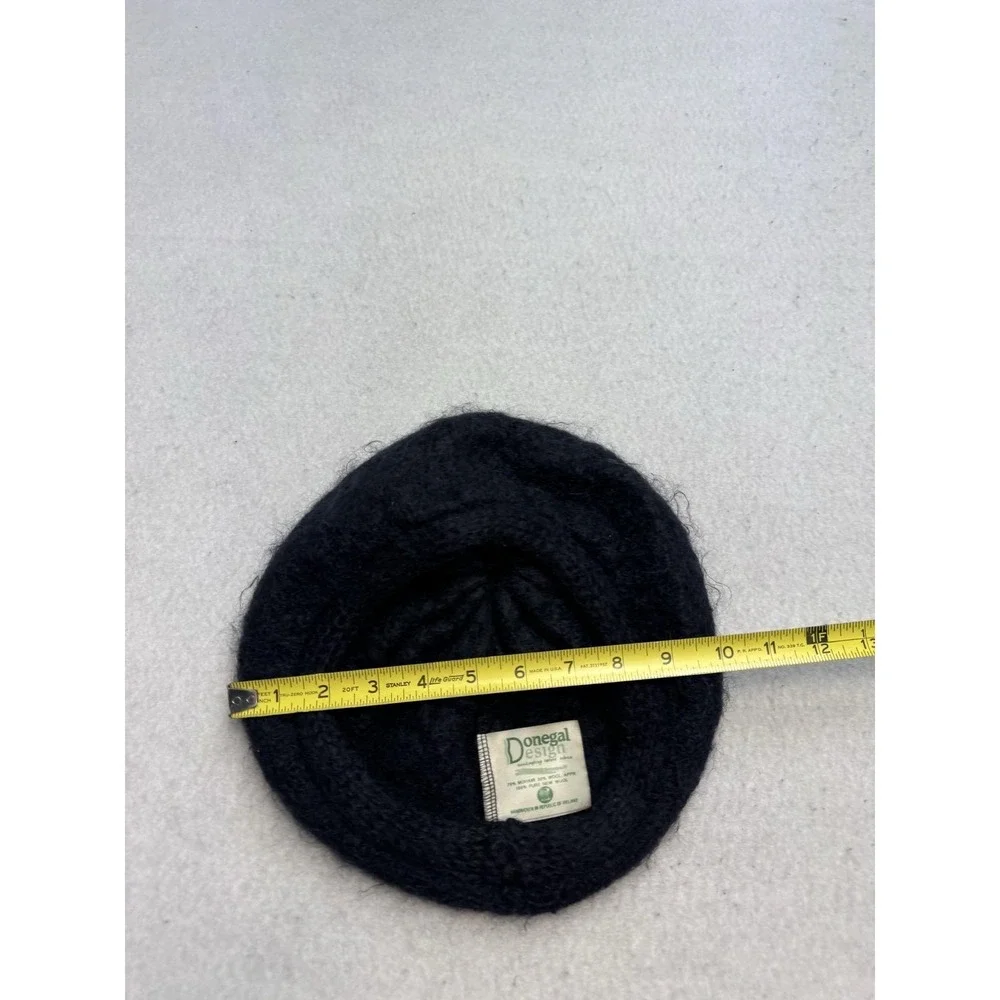 Donegal‎ Design Hat Beret Womens One Size Black Mohair Knit Handmade Ireland